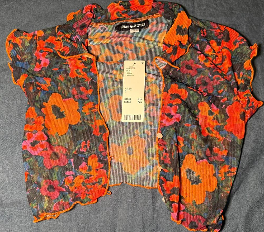 NWT Urban Outfitters Floral Mesh Button Up Shirt